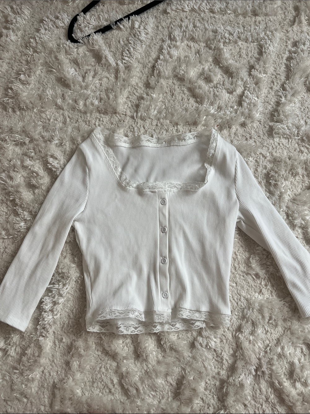 Fashion Nova White Ribbed Lace-Trim Crop Top